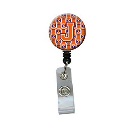 CAROLINES TREASURES Letter J Football Orange, White and Regalia Retractable Badge Reel CJ1072-JBR